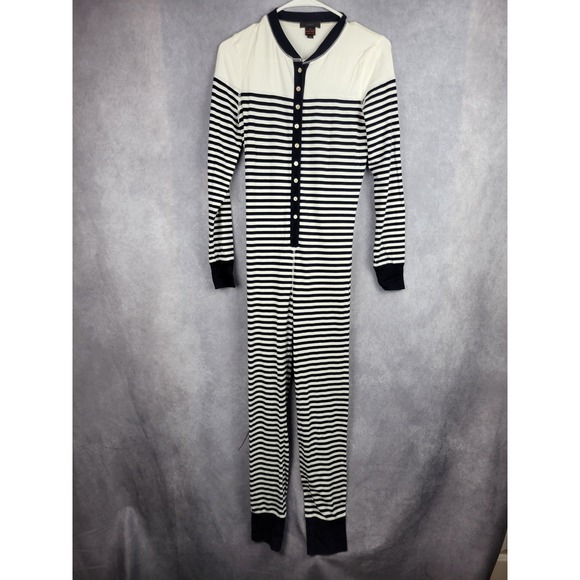 J Crew Striped Pajama Onesie Sleepwear Long Sleeve Button Up Footless Size S - Picture 3 of 10